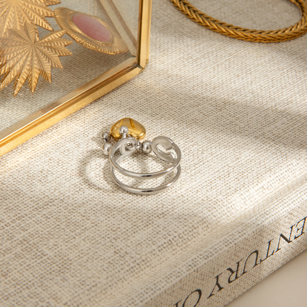 Bague Simple Pour Femme, Pendentif Cœur De La Collection Romantique, En Acier Inoxydable Étanche, Coloris Or Et Argent. Image6