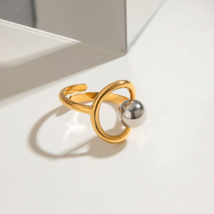 Bague Ajustable Pour Femme Daily Series Classic, Ronde Et Irrégulière, En Acier Inoxydable Étanche Couleur Or (1 Pièce). h5 Image7