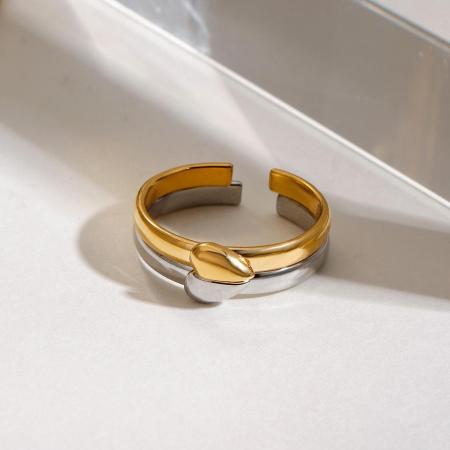 1 paire de bagues ajustables pour femme, en acier inoxydable, résistantes à l'eau, en forme de cœur, couleur or et argent, collection romantique
