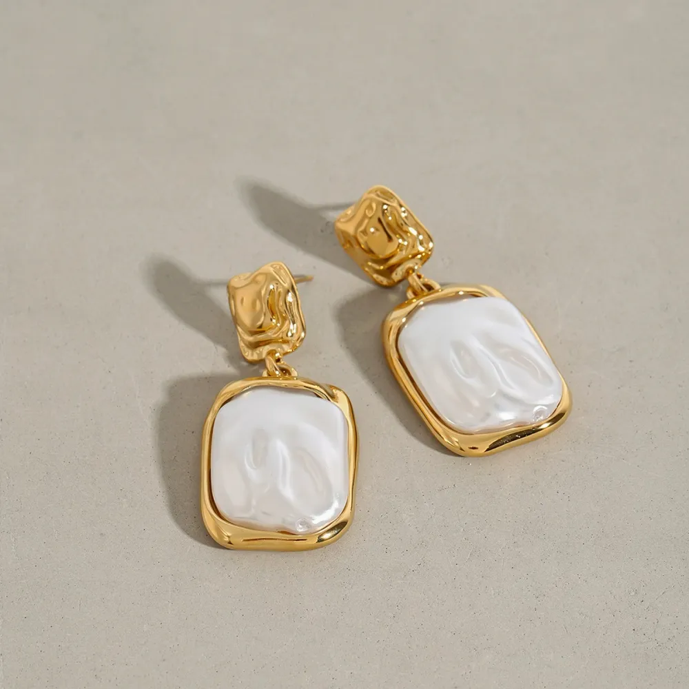 1 Paire De Boucles D'Oreilles Pendantes Élégantes Pour Femme, Style Rétro Français, En Acier Inoxydable Doré, Étanches. Collection Luxueuse. Image7