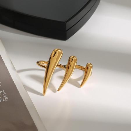 Bague ajustable pour femme, style minimaliste punk, en acier inoxydable, couleur or, étanche, avec motif goutte d'eau.