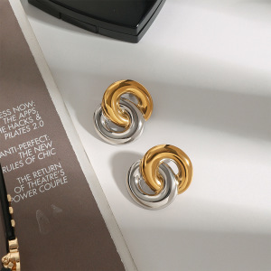 1 Paire De Boucles D'Oreilles Puces Pour Femme, Style Classique Moderne, Annulaires Superposées, En Acier Inoxydable Étanche, Couleur Or. h5 Image8