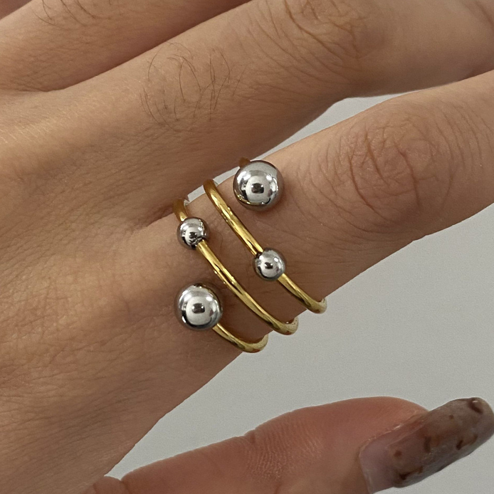Bague Simple Pour Femme, Style Asymétrique, En Acier Inoxydable Doré, Étanche, Avec Une Ligne Sphérique Et Une Finition Sphérique. Image7