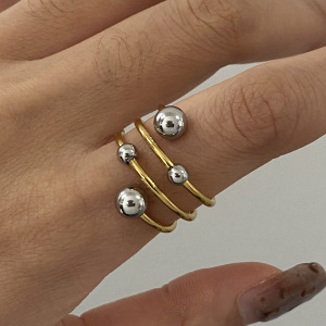 Bague Simple Pour Femme, Style Asymétrique, En Acier Inoxydable Doré, Étanche, Avec Une Ligne Sphérique Et Une Finition Sphérique. h5 Image7