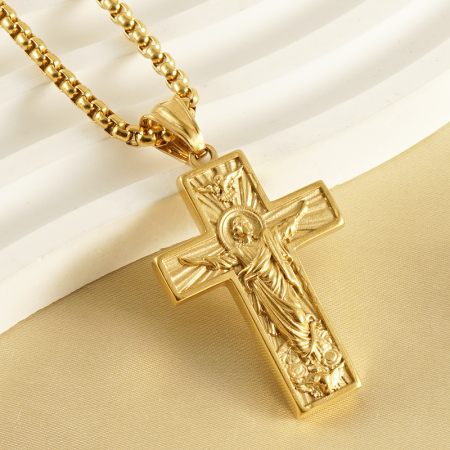1 paire de colliers en acier inoxydable avec croix du dieu de la paix pour hommes et femmes, pendentif prêtre rétro en relief  3d, collier unisexe pour hommes