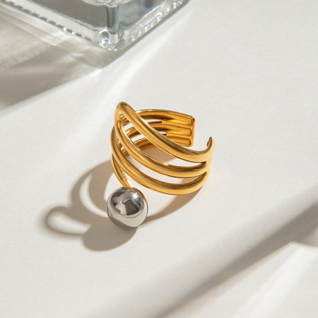 Bague simple pour femme, collection Vogue Wave Line, en acier inoxydable massif étanche, coloris or et argent.