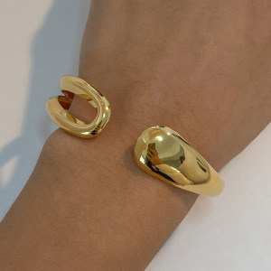 Bracelet Jonc Classique Annulaire Irrégulier En Acier Inoxydable, Couleur Or, Style Minimaliste, Pour Femme (1 Pièce) h5 Image9
