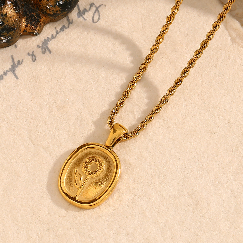 Collier Pendentif Femme En Acier Inoxydable Doré, Orné D'Une Fleur Naturelle (1 Pièce), Collection Romantique Image7