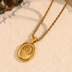 Collier Pendentif Femme En Acier Inoxydable Doré, Orné D'Une Fleur Naturelle (1 Pièce), Collection Romantique h5 Image7