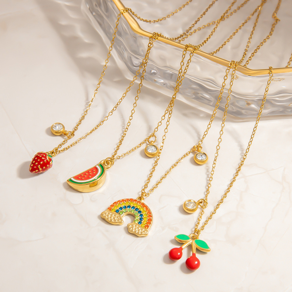 Collier Pendentif Femme En Acier Inoxydable Doré, Motif Plante Mignonne, Collection Romantique (1 Pièce) Image3