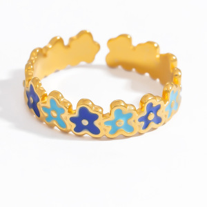 Bague Ajustable Pour Femme, Collection Charming, Ornée De Fleurs Colorées Et Raffinées. Acier Inoxydable Doré, Finition Huile, Étanche. h5 Image7