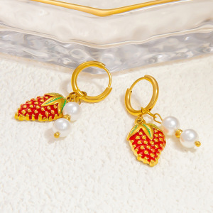 Boucles D'Oreilles Pendantes Pour Femme, Collection Délicate, En Verre Transparent, Motif Fruits, En Acier Inoxydable Étanche, Couleur Or (1 Paire). h5 Image9