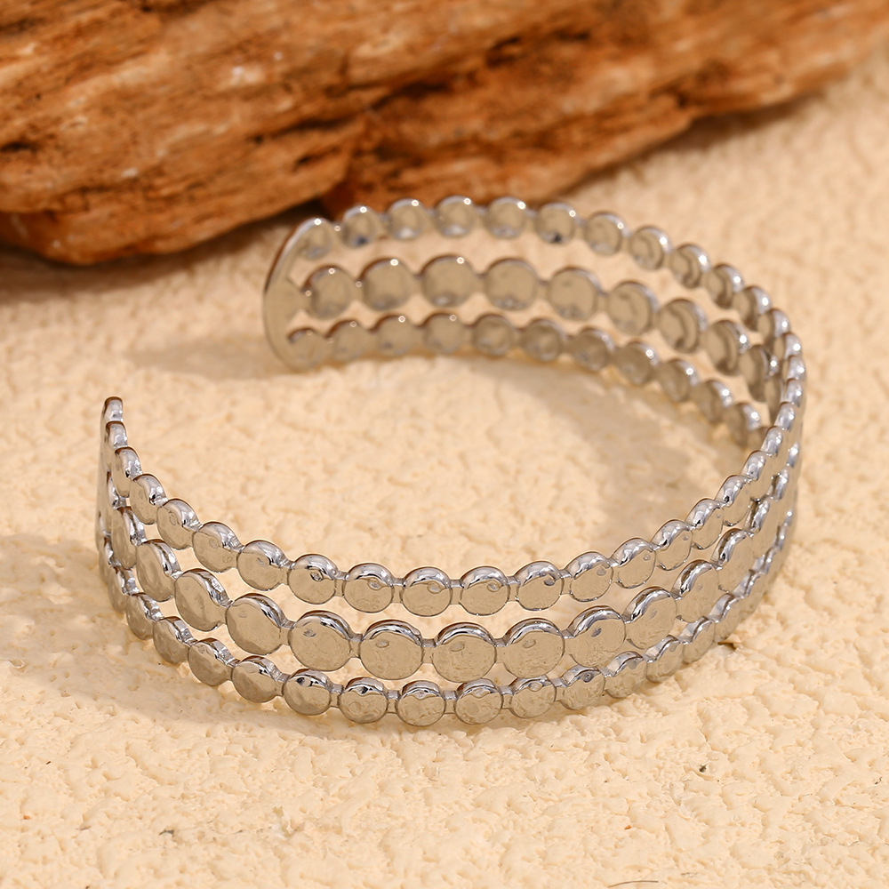 Bracelet Jonc Femme Style Rétro Géométrique Simple, En Acier Inoxydable, Couleur Or, Étanche (1 Pièce) h5Image8