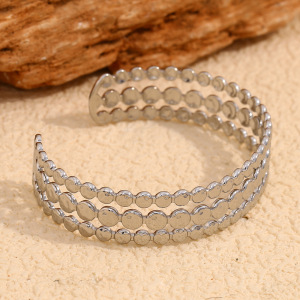 Bracelet Jonc Femme Style Rétro Géométrique Simple, En Acier Inoxydable, Couleur Or, Étanche (1 Pièce) h5 Image8