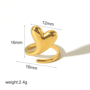 Bague Ajustable Pour Femme, En Acier Inoxydable Doré, Forme Cœur Délicate, Couleur Or, 1 Pièce, Collection Gorgeous Series h5 Image8