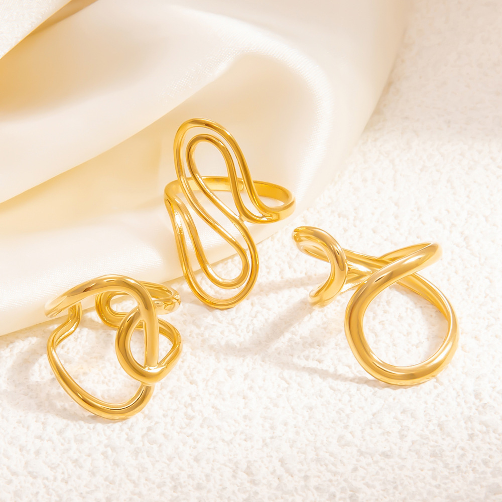 Bague Ajustable Pour Femme, Style Classique Asymétrique Torsadé, En Acier Inoxydable Étanche Couleur Or (1 Pièce), Collection Moderne. Image8