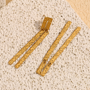 Boucles D'Oreilles Pendantes Élégantes Géométriques En Acier Inoxydable Doré, Étanches, Collection Classique, Pour Femme (1 Paire). h5 Image6