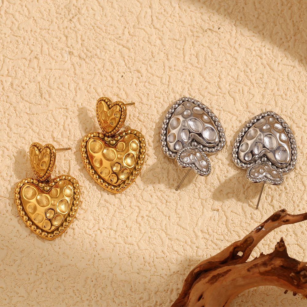 Boucles D'Oreilles Pendantes Pour Femme, Collection Romantique, En Acier Inoxydable Doré, Imperméables, En Forme De Cœur. Image6