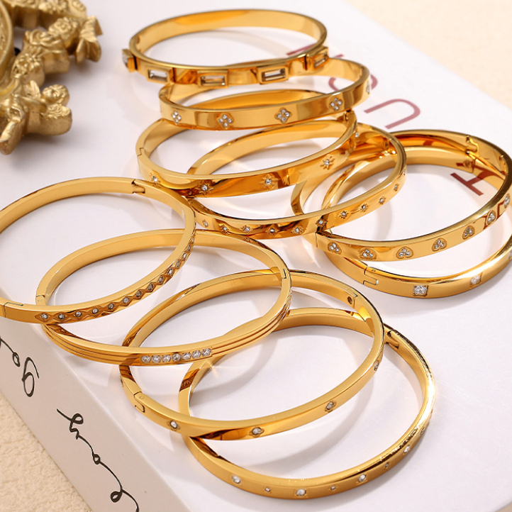 Bracelet Pour Femme, 1 Pièce, Série Exquise, Hexagramme Brillant, Acier Inoxydable, Étanche, Couleur Or h5Image3