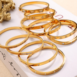 Bracelet Pour Femme, 1 Pièce, Série Exquise, Hexagramme Brillant, Acier Inoxydable, Étanche, Couleur Or h5 Image3