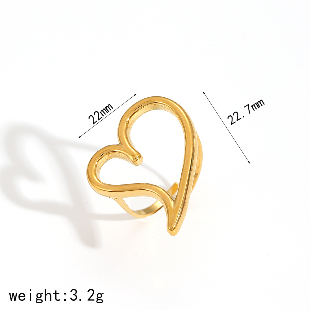 Bague Ajustable Pour Femme, En Acier Inoxydable Doré, Forme Cœur Délicate, Couleur Or, 1 Pièce, Collection Gorgeous Series Image9