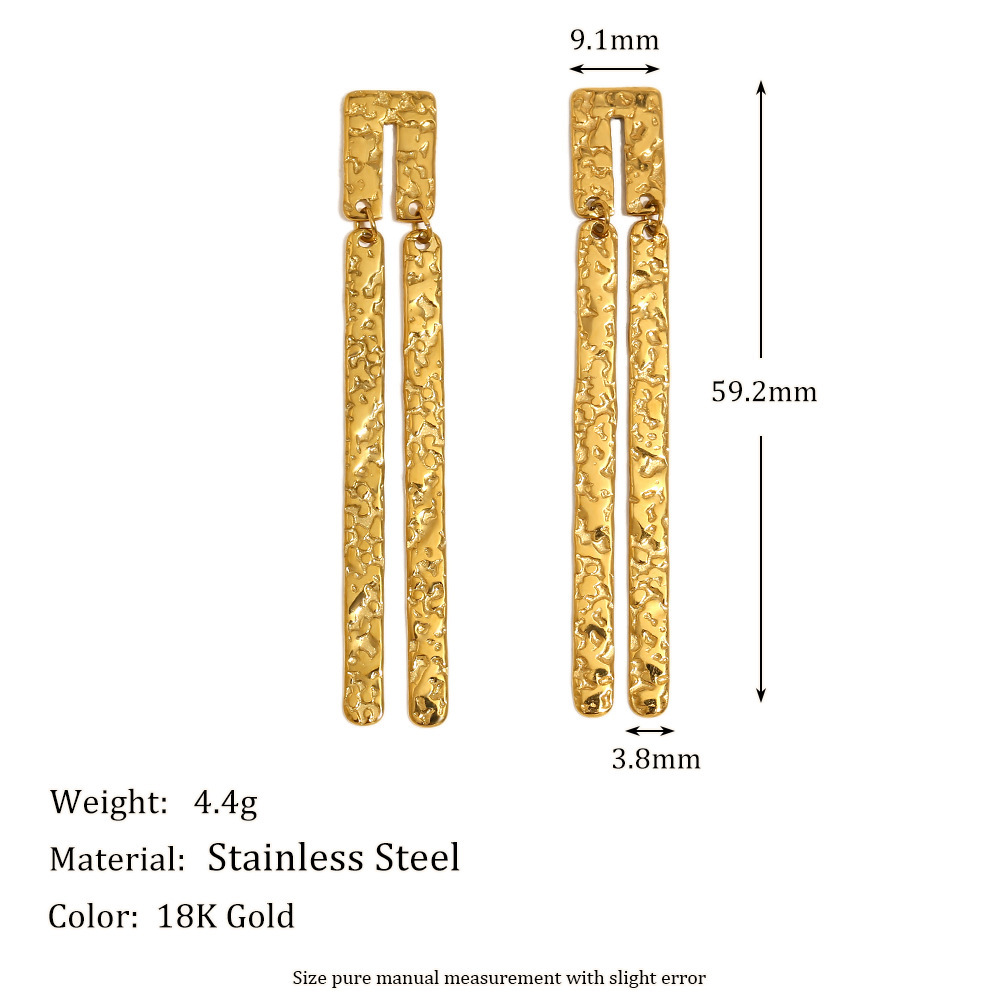 Boucles D'Oreilles Pendantes Élégantes Géométriques En Acier Inoxydable Doré, Étanches, Collection Classique, Pour Femme (1 Paire). Image9