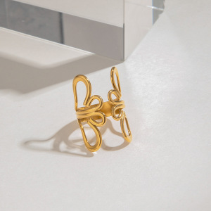 Bague Simple Pour Femme, En Acier Inoxydable Doré, Forme De Fleur Naturelle, Collection Romantique (1 Pièce). h5 Image7