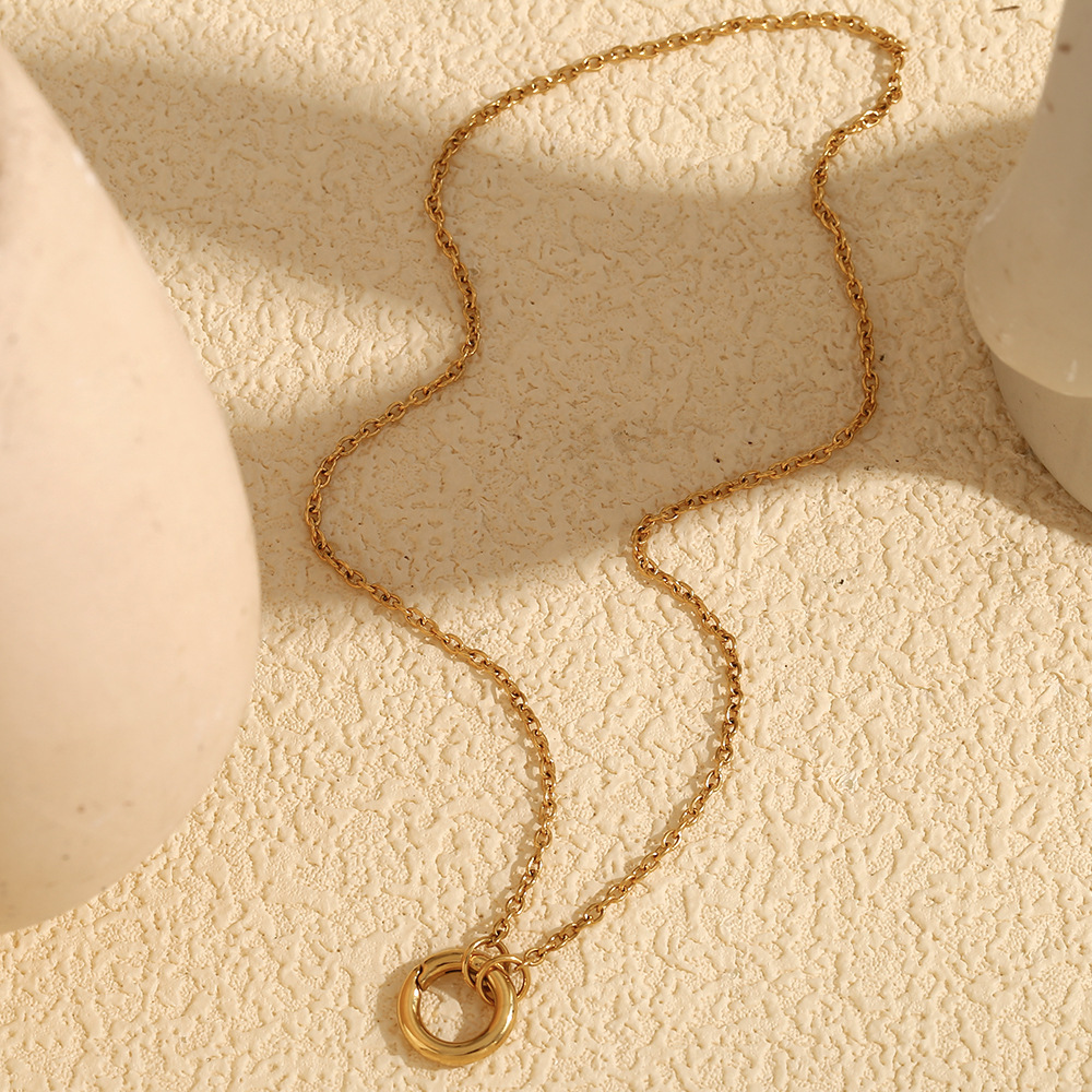 Collier Pendentif Femme Couleur Or, En Acier Inoxydable, Étanche, Uni, Collection Simple Series (1 Pièce) Image8