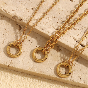 Collier Pendentif Femme Couleur Or, En Acier Inoxydable, Étanche, Uni, Collection Simple Series (1 Pièce) h5 Image4