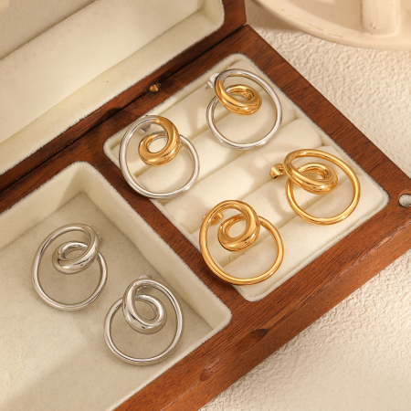 Boucles d'oreilles puces pour femme, style moderne, forme spirale irrégulière, en acier inoxydable doré, étanches (1 paire)
