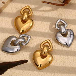 Boucles D'Oreilles Pendantes Pour Femme, Collection Romantique, En Forme De Cœur, En Acier Inoxydable Étanche, Couleur Or (1 Paire). h5 Image6