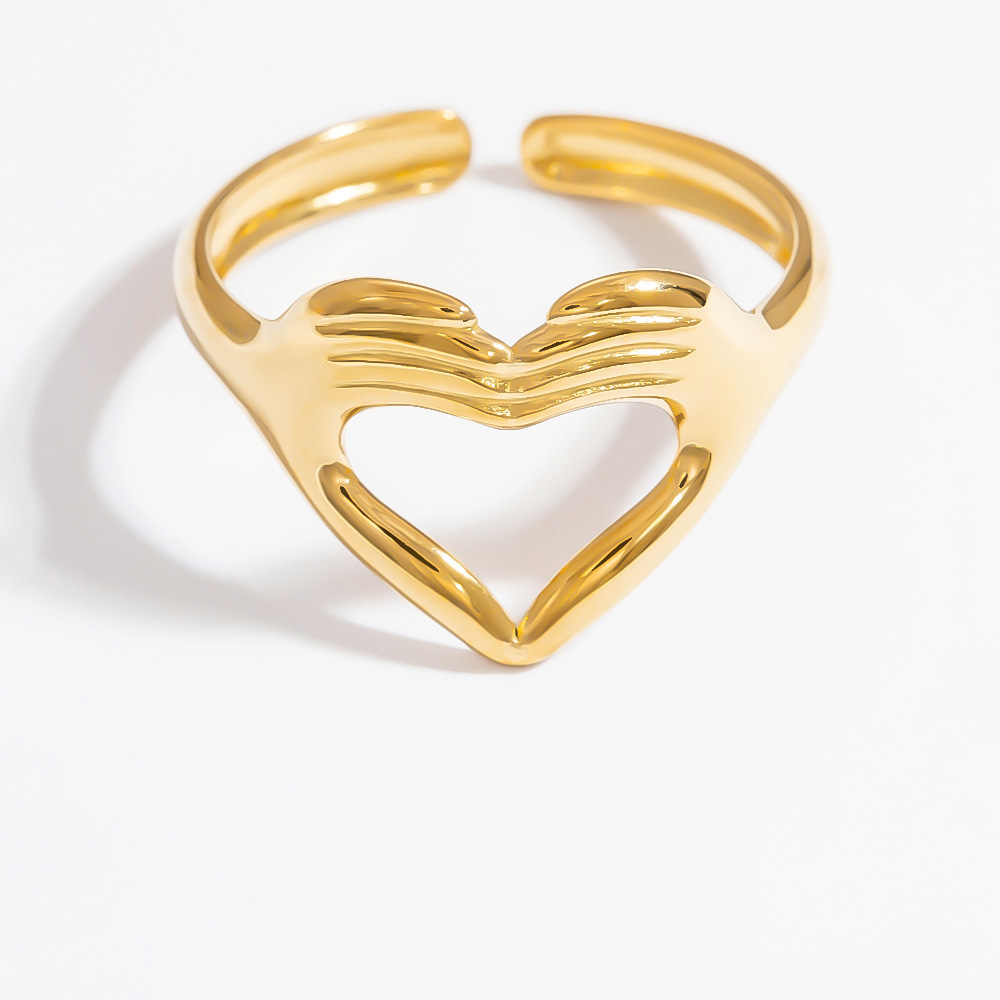 Bague Ajustable Pour Femme, Collection Romantique, Style Cœur Audacieux, En Acier Inoxydable Étanche Couleur Or. Image8