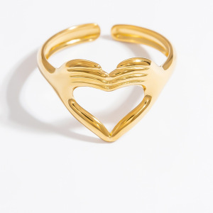 Bague Ajustable Pour Femme, Collection Romantique, Style Cœur Audacieux, En Acier Inoxydable Étanche Couleur Or. h5 Image8