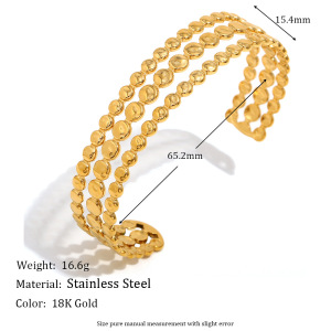 Bracelet Jonc Femme Style Rétro Géométrique Simple, En Acier Inoxydable, Couleur Or, Étanche (1 Pièce) h5 Image10