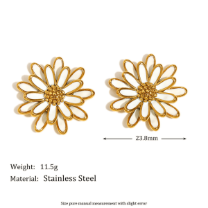Boucles D'Oreilles Puces Pour Femme, Collection Romantique, Motif Fleurs Naturelles, En Acier Inoxydable, Couleur Or, Étanches. h5 Image9