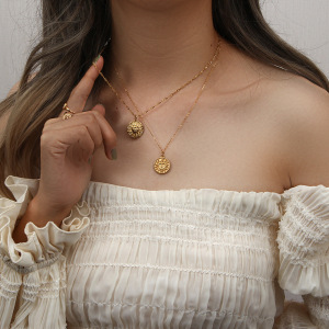 Collier Pendentif Femme Classique Soleil/Lune En Acier Inoxydable Étanche Couleur Or (1 Pièce) h5 Image5