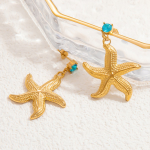 Boucles D'Oreilles Pendantes Pour Femme, Collection Romantique, Motif Étoile De Mer, En Acier Inoxydable Doré, Étanches, En Forme D'Étoile De Mer. 1 Paire h5 Image6