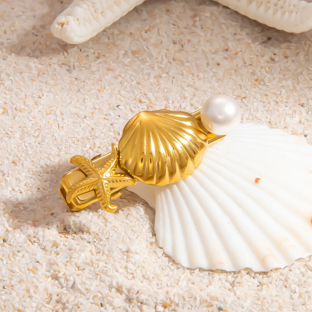 Pinces À Cheveux Pour Femme En Acier Inoxydable Couleur Or, Série Romantique, Motif Tortue De Vacances, 1 Pièce Image7