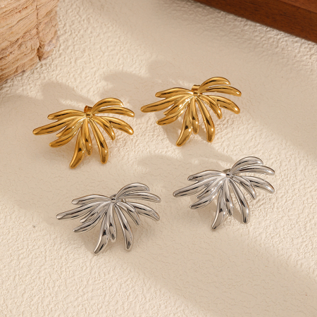 1 paire de boucles d'oreilles puces pour femme, modèle « Feu d'artifice moderne » de la série Particular, en acier inoxydable étanche couleur or.