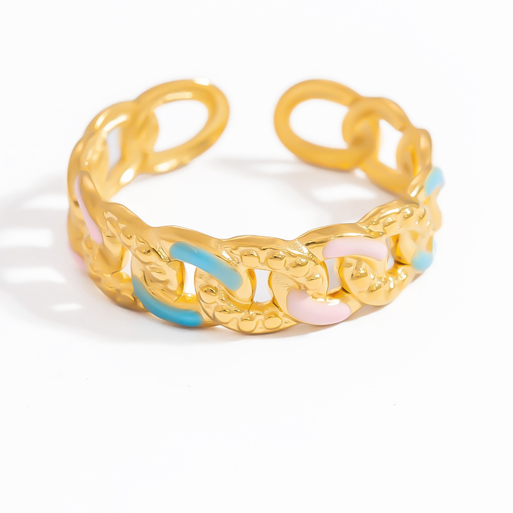 Bague Ajustable Pour Femme, Collection Charming Series, En Acier Inoxydable Doré, Finition Huilée, Forme Étoile Chromatique. Image10