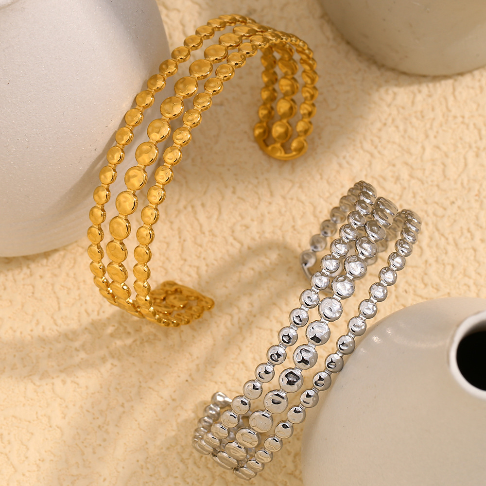 Bracelet Jonc Femme Style Rétro Géométrique Simple, En Acier Inoxydable, Couleur Or, Étanche (1 Pièce) h5Image4
