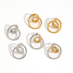 Boucles D'Oreilles Puces Pour Femme, Style Moderne, Forme Spirale Irrégulière, En Acier Inoxydable Doré, Étanches (1 Paire) h5 Image5