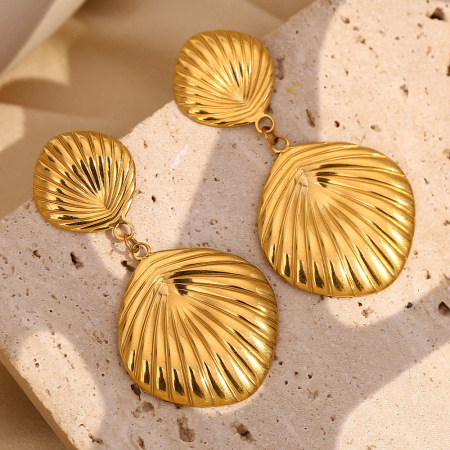 Boucles d'oreilles pendantes pour femme, en acier inoxydable doré, motif tortue naturelle, imperméables, collection Luxe (1 paire)
