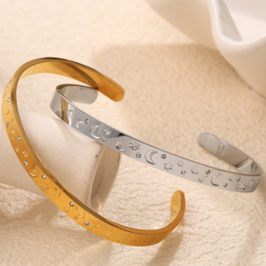 Bracelet Pour Femme En Acier Inoxydable Doré Avec Strass, Série Simple, Motif Tortue Classique, 1 Pièce h5 Image6