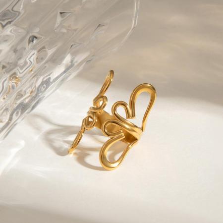 Bague simple pour femme, en acier inoxydable doré, forme de fleur naturelle, collection romantique (1 pièce).