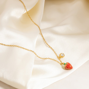 Collier Pendentif Femme En Acier Inoxydable Doré, Motif Plante Mignonne, Collection Romantique (1 Pièce) h5 Image4