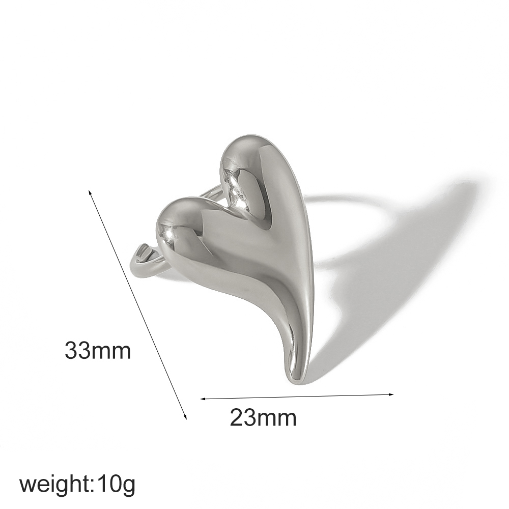 Bague Ajustable Pour Femme, En Acier Inoxydable Doré, Forme Cœur Délicate, Couleur Or, 1 Pièce, Collection Gorgeous Series Image6