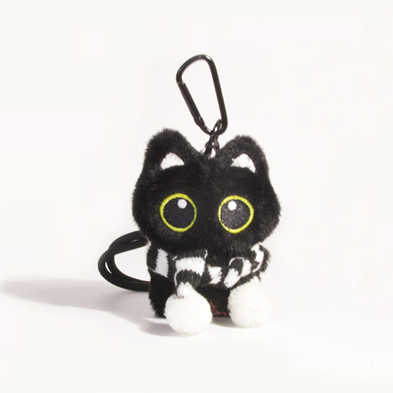 1 Pièce - Charmant Porte-Clés Chat Noir Naturel Avec Écharpe En Rayonne Pour Sac Femme h5Image6