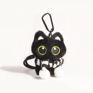 1 Pièce - Charmant Porte-Clés Chat Noir Naturel Avec Écharpe En Rayonne Pour Sac Femme h5 Image6