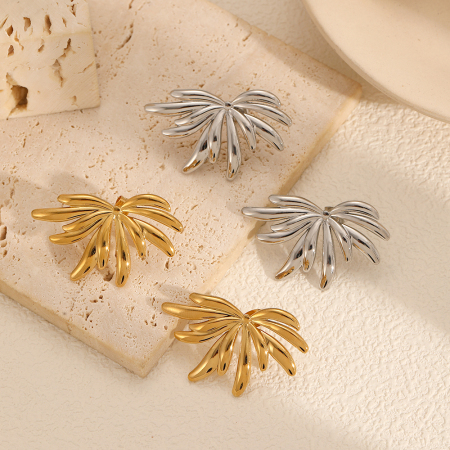 1 paire de boucles d'oreilles puces pour femme, modèle « Feu d'artifice moderne » de la série Particular, en acier inoxydable étanche couleur or. 2
